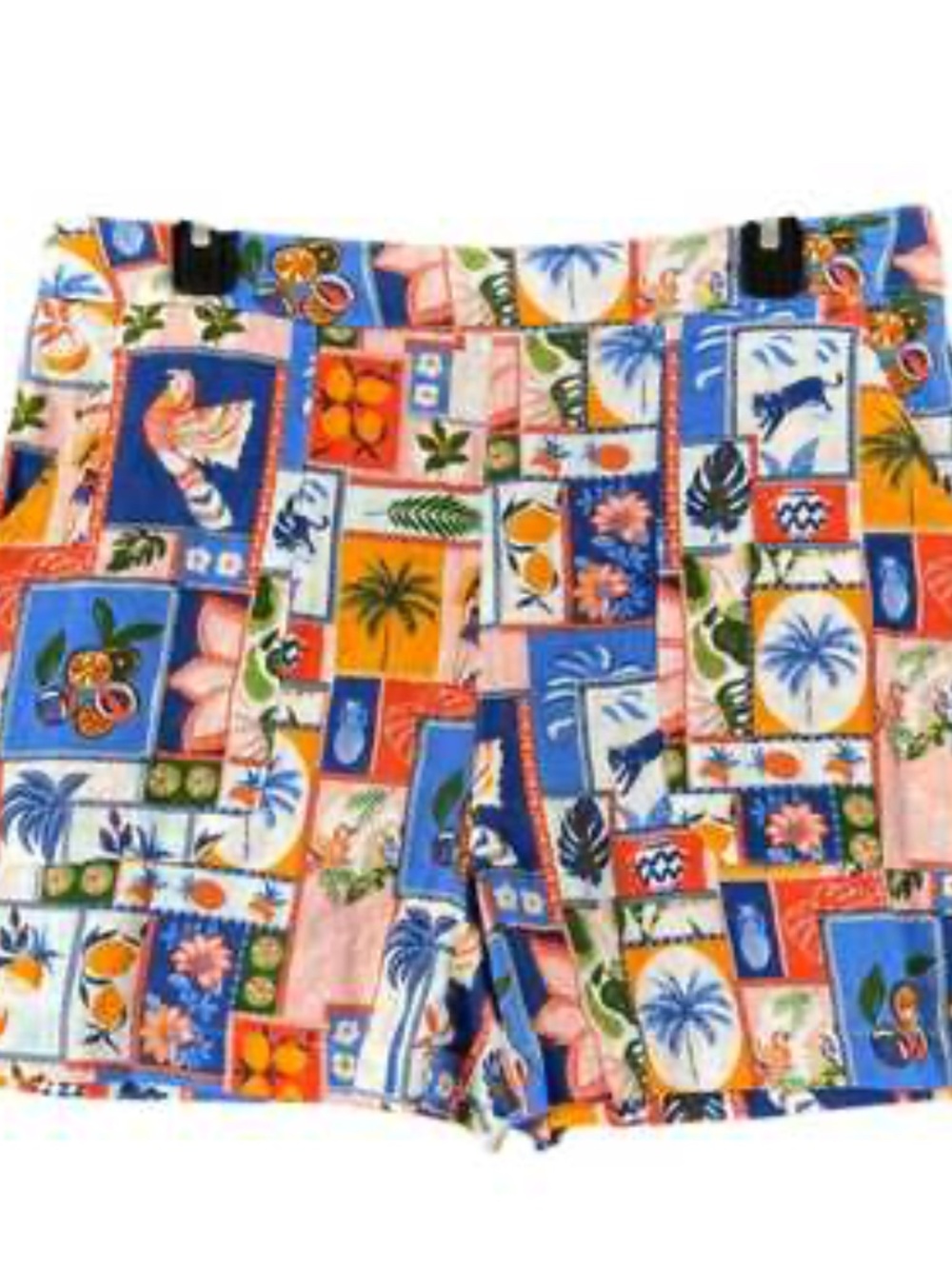 C&C California 100% Linen Multicolor Tropical Patchwork Resortwear Beach Shorts